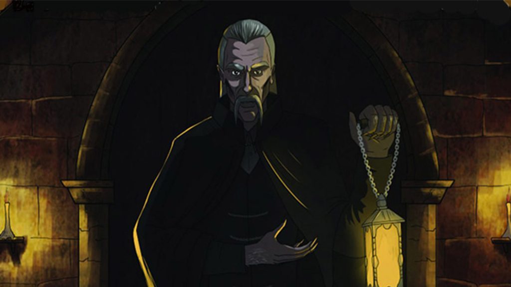 Poster showing Dracula holding a lantern