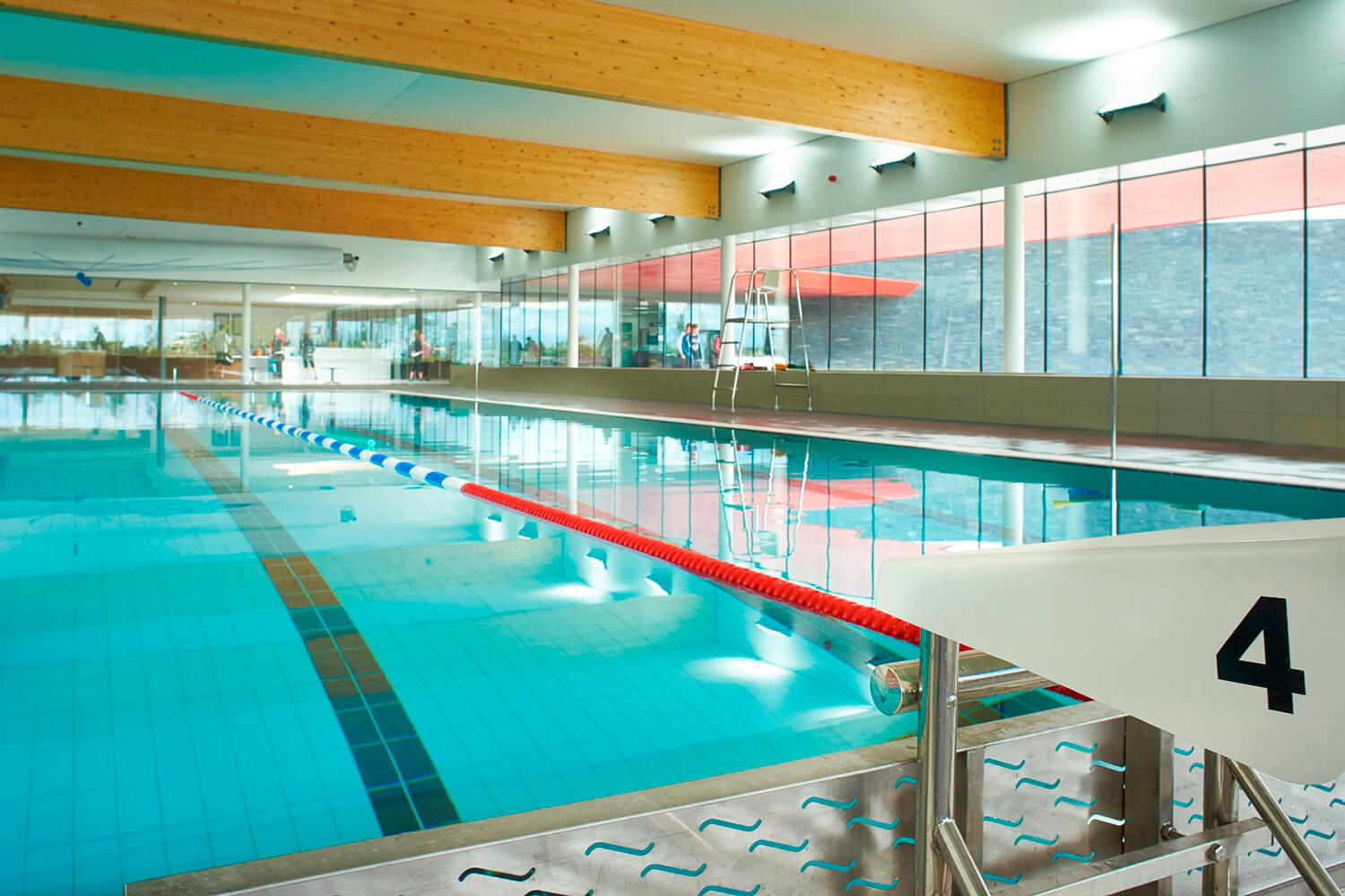 Diving board for Lane 4 in the swimming pool.