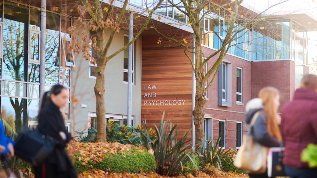 An exterior image of the law and psychology building on the Edge Hill University campus.
