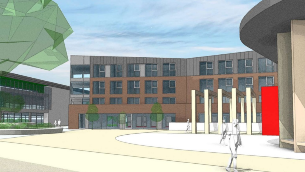 An artist's impression of the proposed new Students' Union building and accommodation at Edge Hill University.