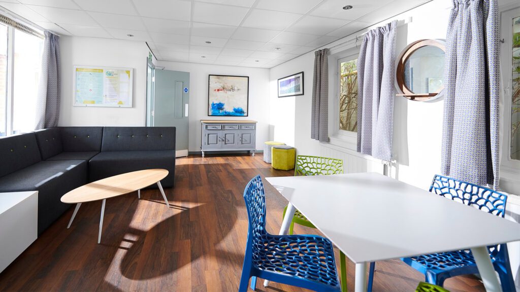 The inside living room of one of Edge Hill University's student accommodation buildings