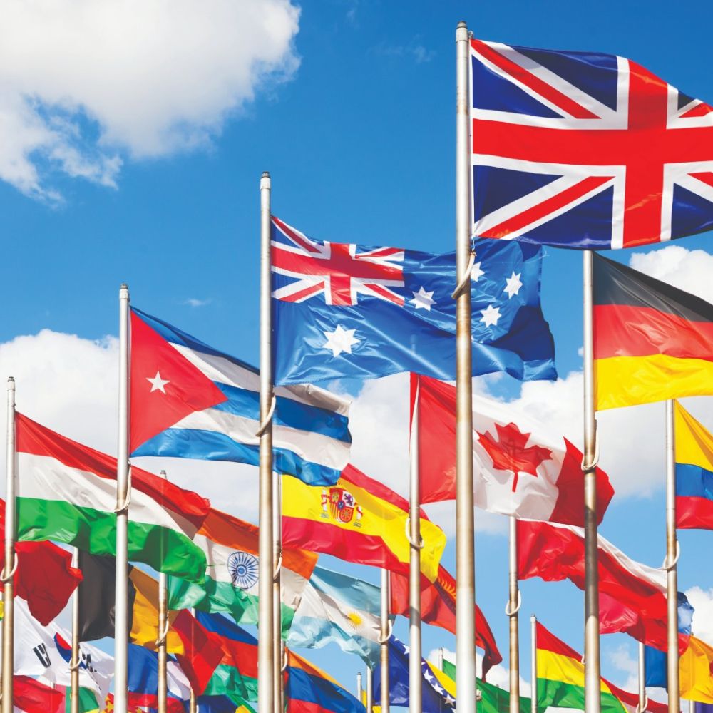 A row of flags representing different countries