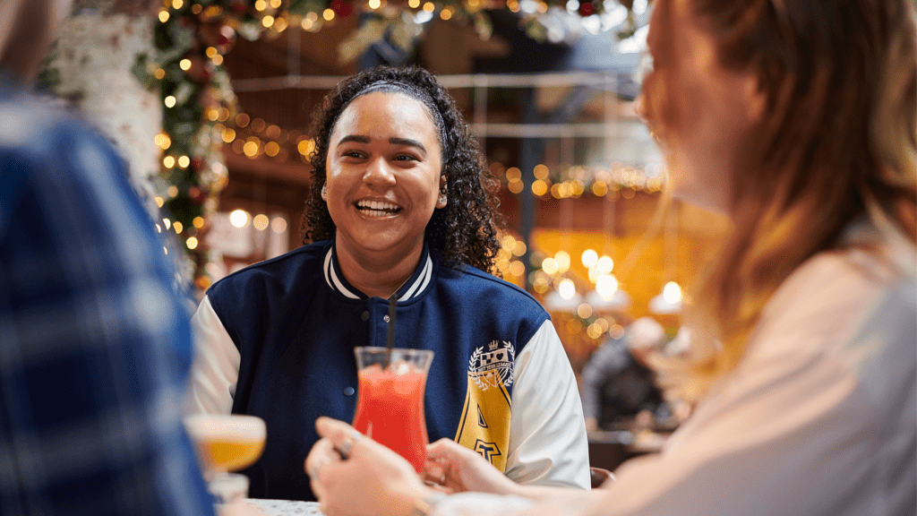 Students enjoying drinks at a restaurant in Ormskirk.