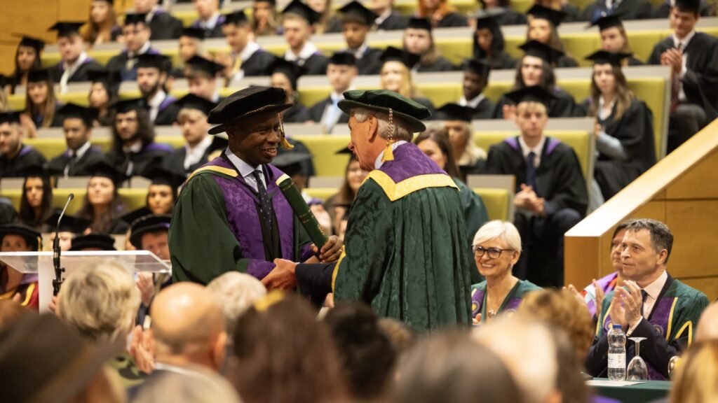 Clive Myrie, who was awarded an Honorary Doctorate by Edge Hill University.