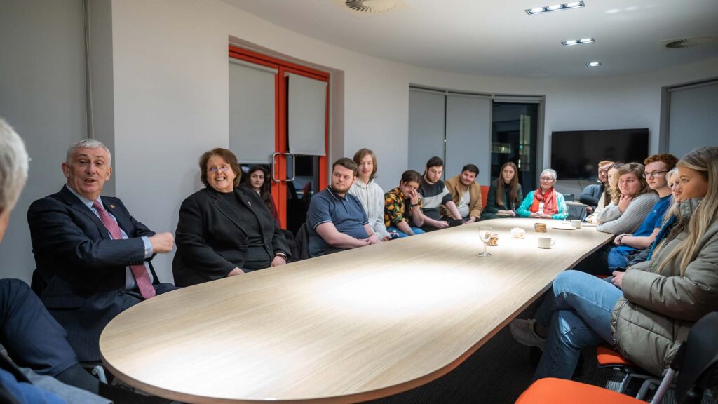 Politics students at a roundtable discussion with Sir Lindsay Hoyle
