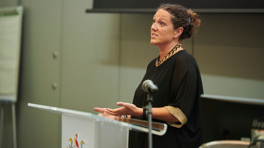 Professor Lucy Bray delivering an inaugural lecture