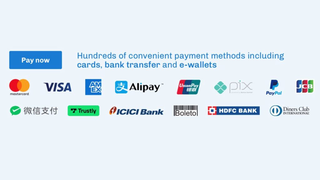 Pay now by clicking here. Hundreds of convenient payment methods including cards, bank transfer and e-wallets.