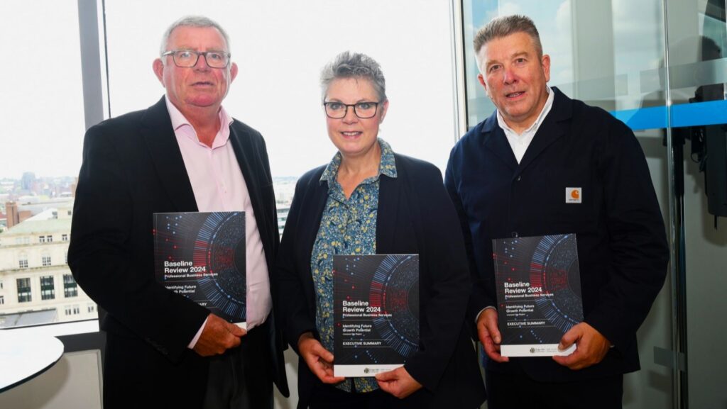 Steve Stuart, Chair of the Professional Services Advisory Board of the Liverpool City Region; Helen Baden, from the Professional and Business Services Sector at the Department for Business and Trade; and Professor Simon Bolton, of Edge Hill University