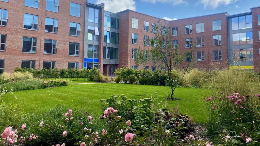 Central Halls external shot with landscaping