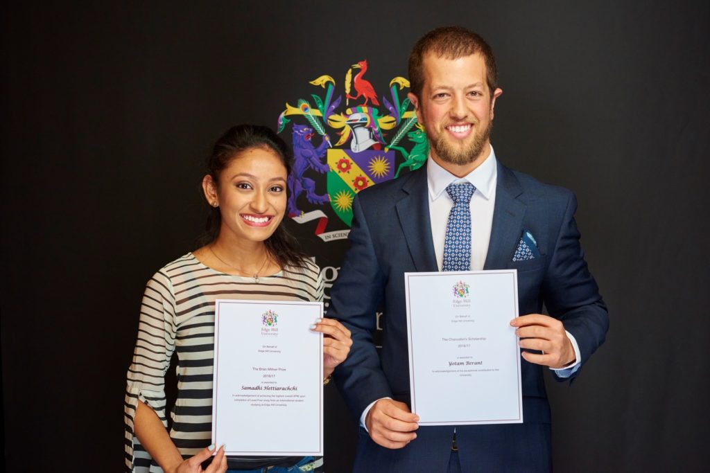 Fees and funding - Scholarship winners Samadhi Hettiarachchi and Yotam Berant show their certificates at a Scholarship Awards Evening.