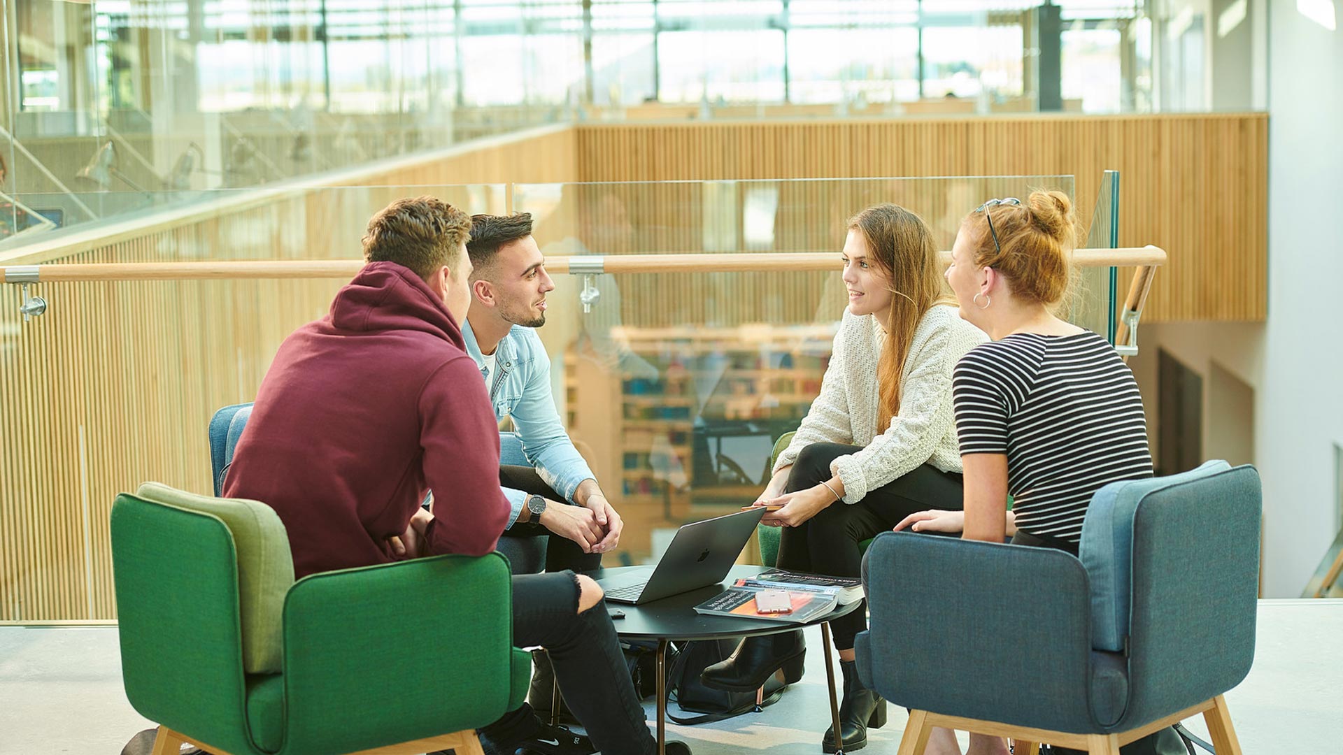 Psychology students sat talking.