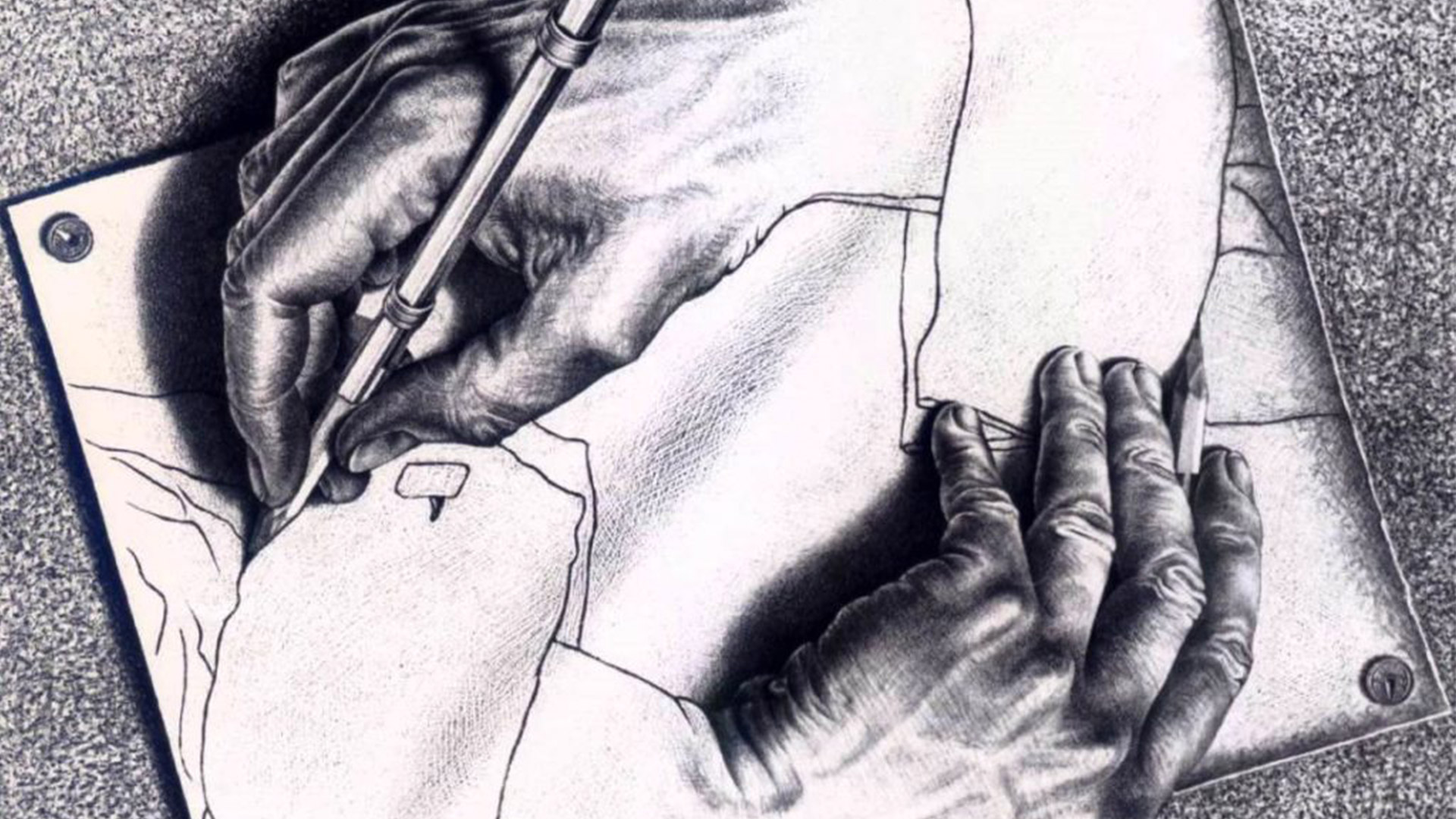 Escher Hands holding pens