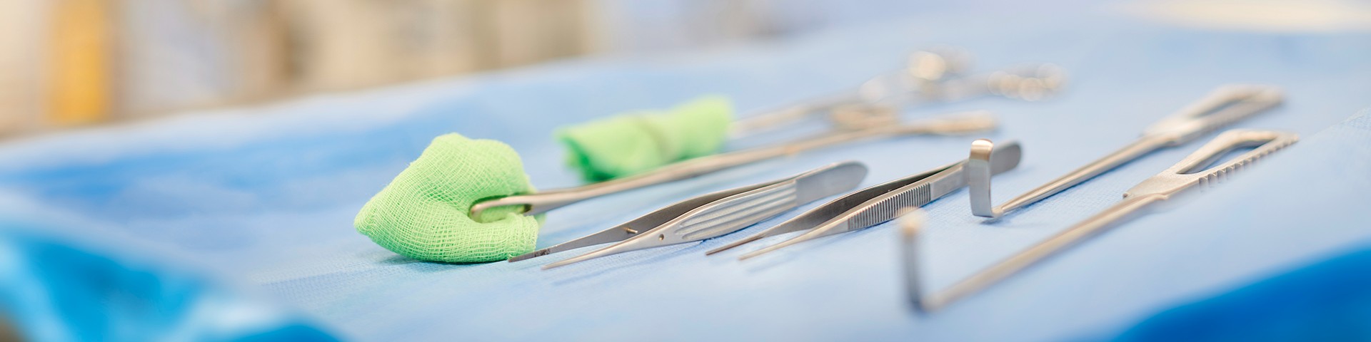 Surgical instruments on a table