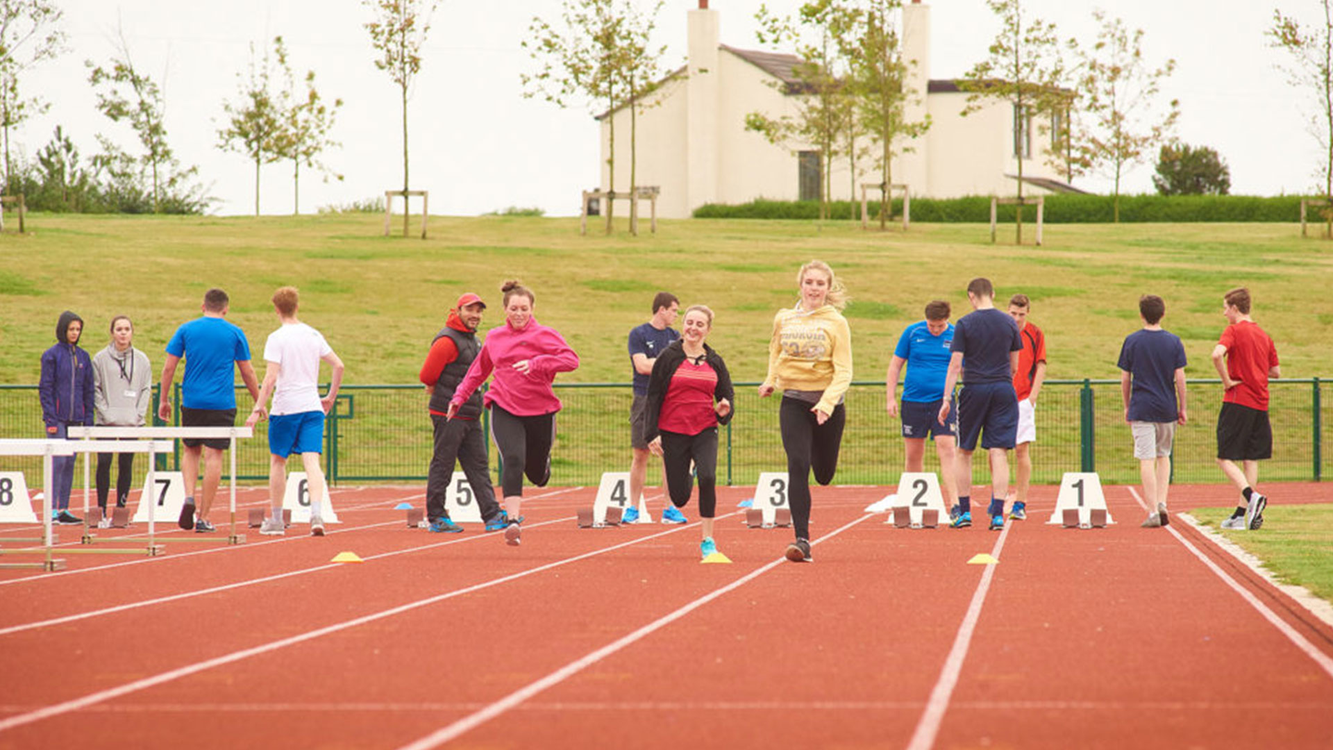 Students exercising on the running track