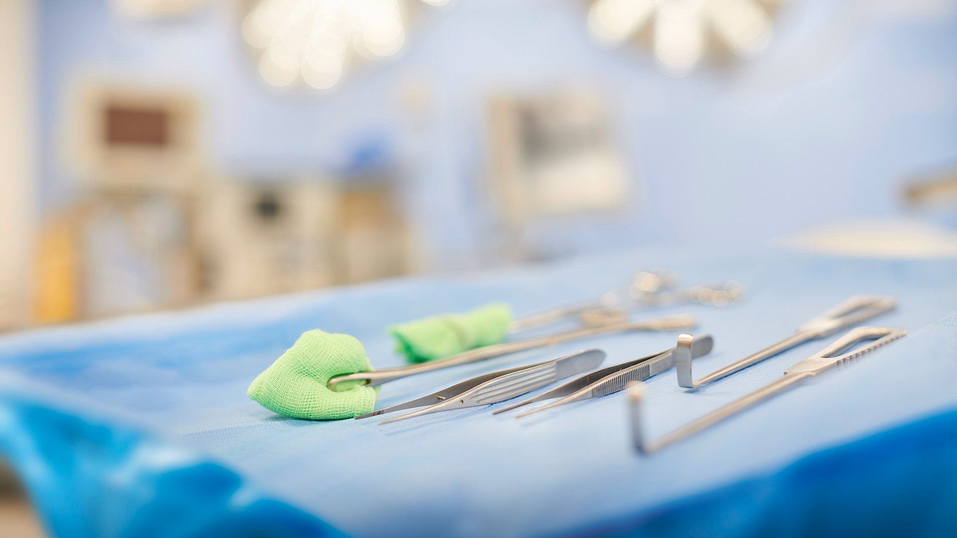 Surgical instruments on a table