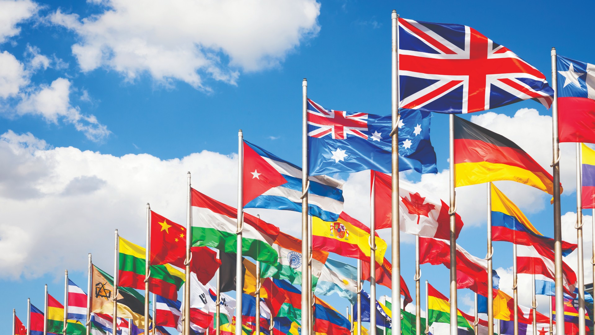 A row of flags representing different countries