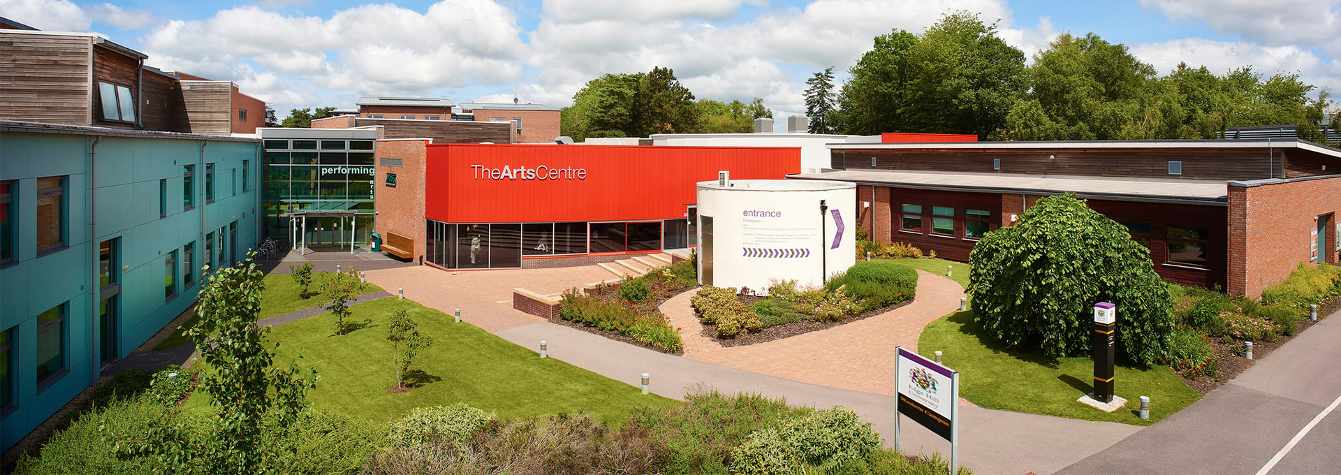 Aerial image of the arts centre buildings