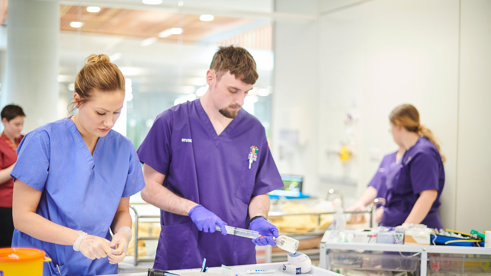 Medicine students carrying out practical work at the Alder Hey campus Clinical Skills and Simulation Centre