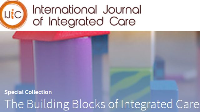 This image includes text at the top on a white backgroound that says International Journal of Integrated Care, next to this text is the logo which includes the text IJIC inside an orange circle. Below this text is an image of building blocks and on top of this image is white text that says "The Building Blocks of Integrated Care"
