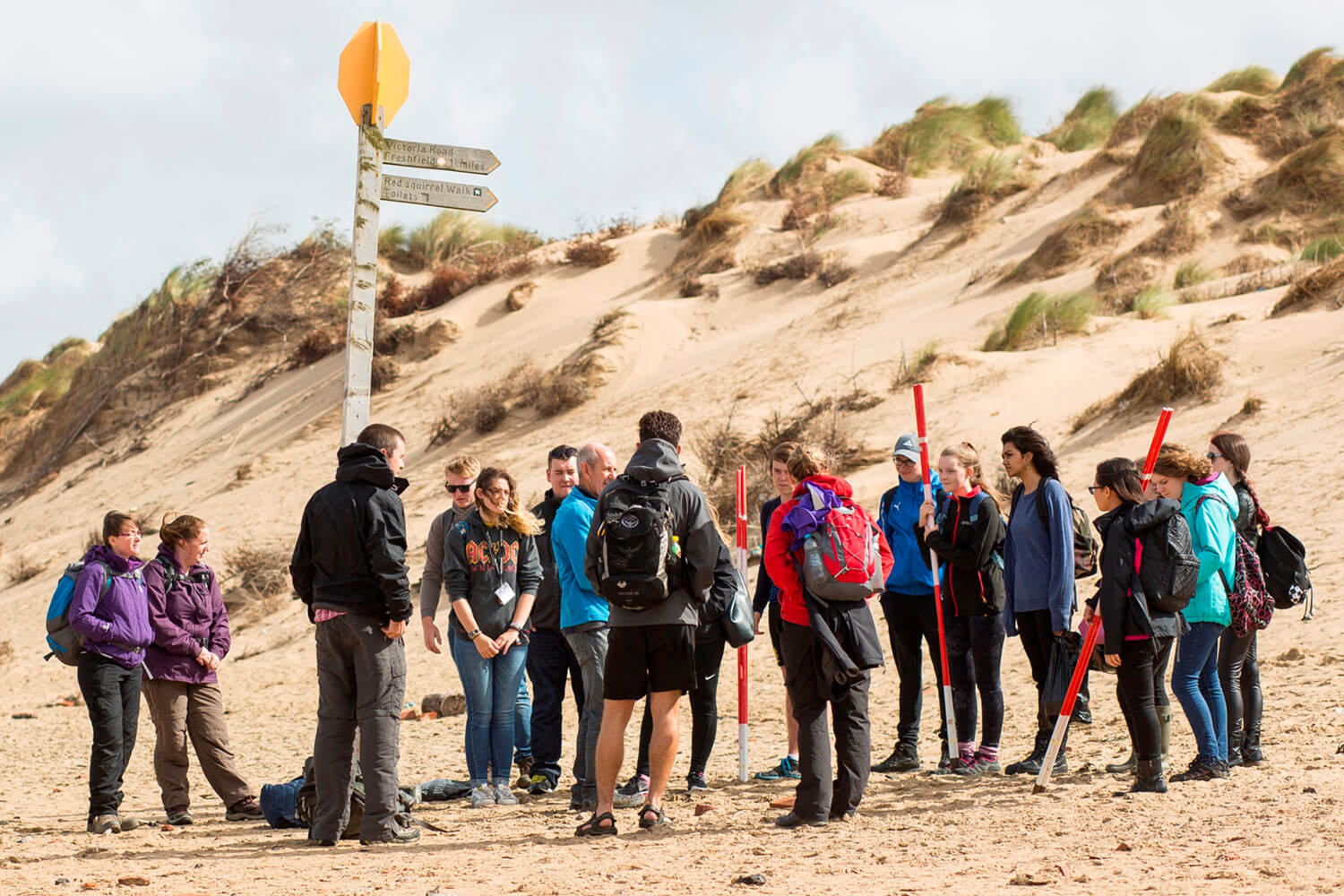 Prospective students interested in studying Geography participate in a subject activity at Formby Point during a Year 12 Residential.