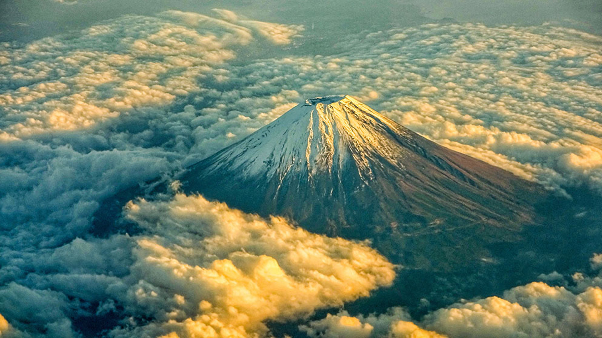 an aerial image of a volcano