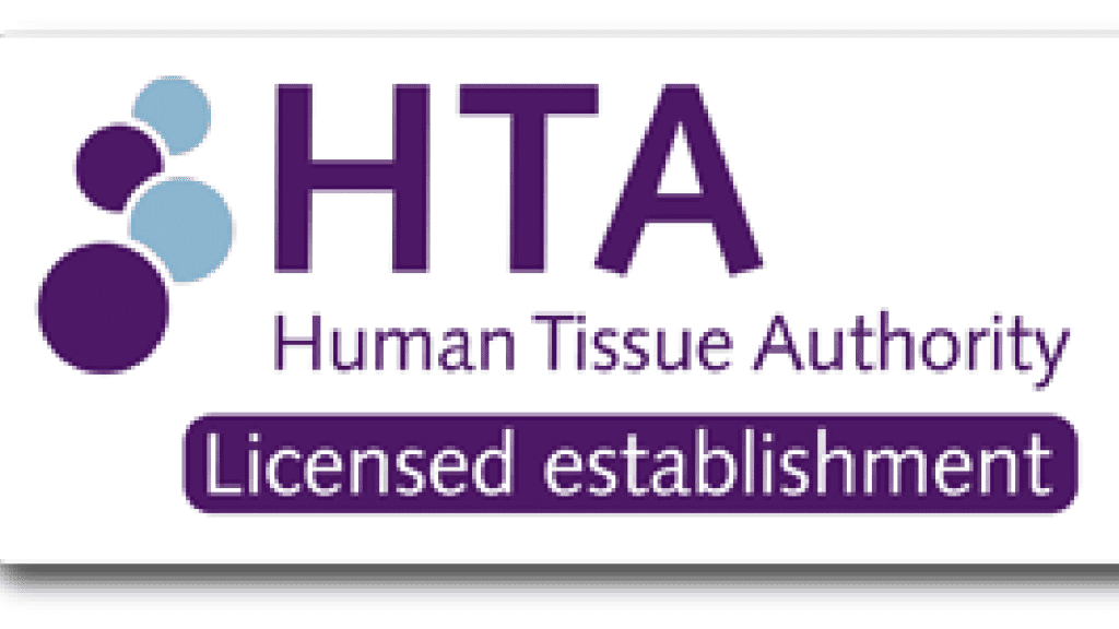 HTA button, features purple text that says HTA - Human Tissue Authority.