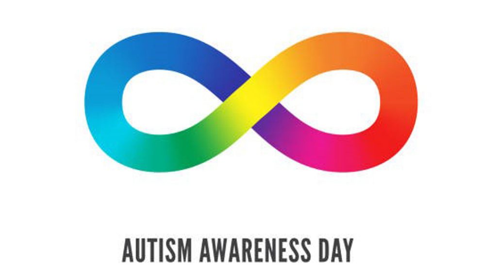 Autism Awareness Day logo. Autism Pride Day is represented by the rainbow infinity logo.