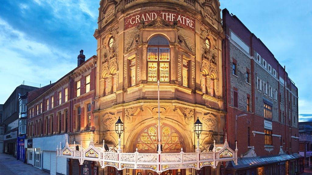 Blackpool Grand Theatre at dusk.