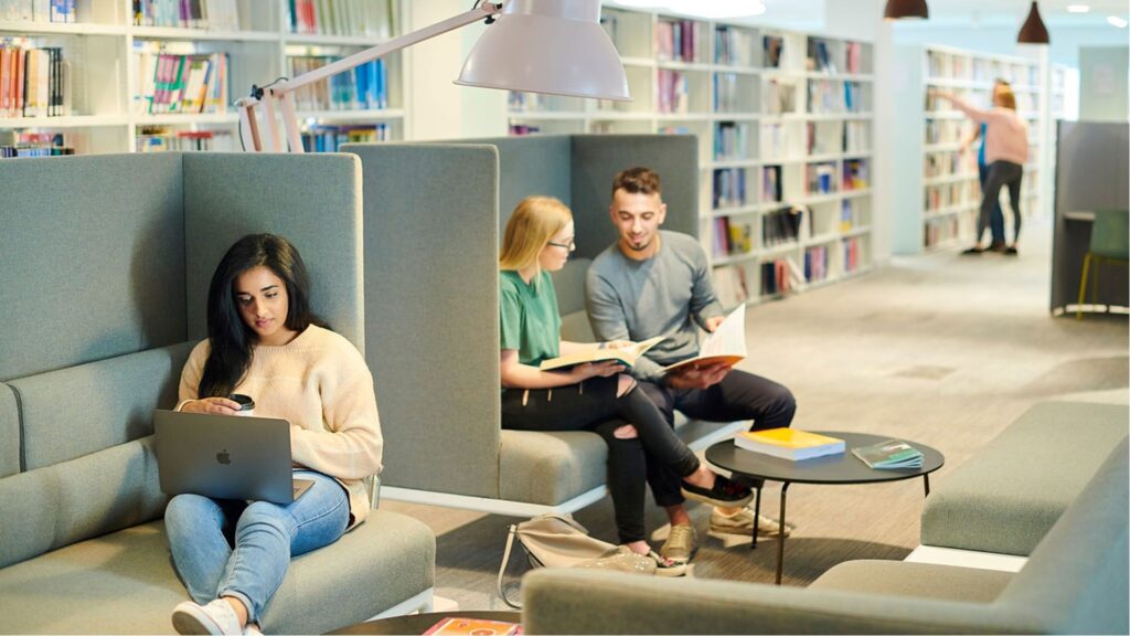 Students in library seating in Catalyst