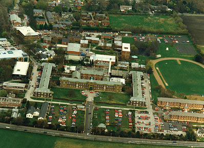 Aerial photo of the campus illustrating expansion in number and range of facilities