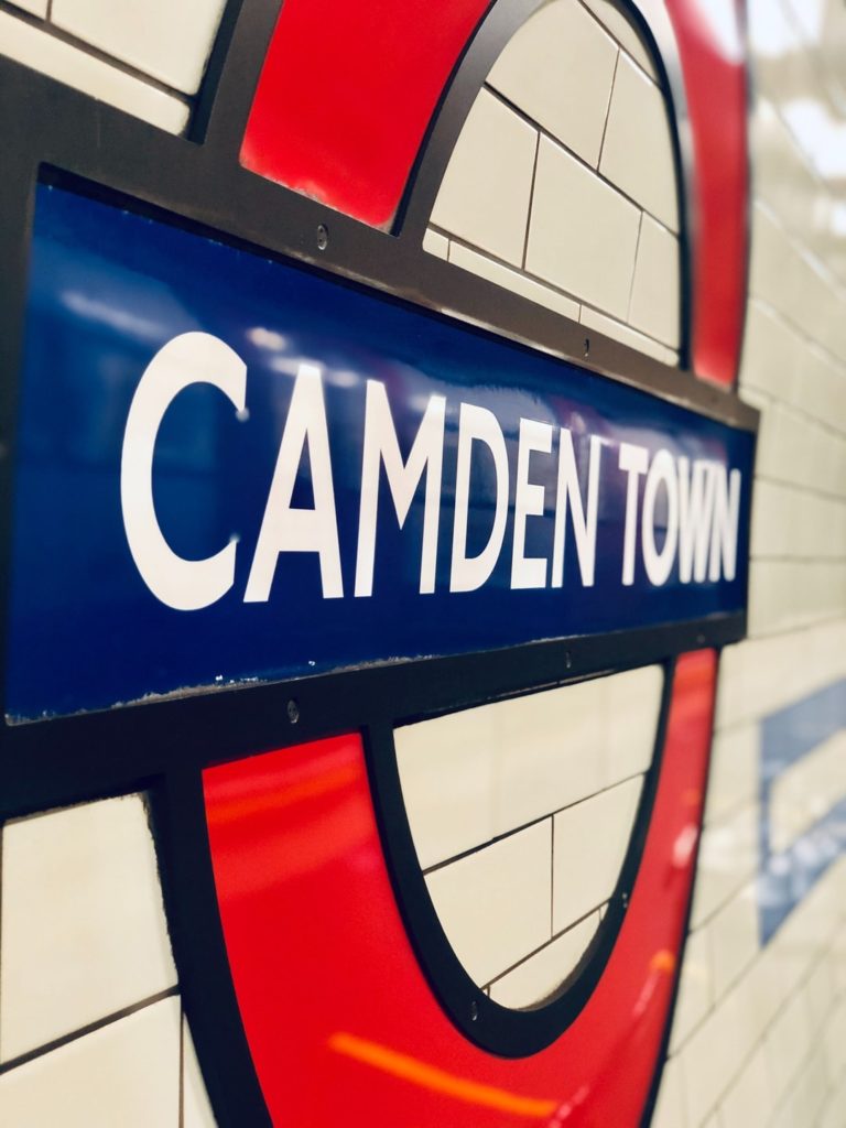 London underground showing stop for Camden Town.