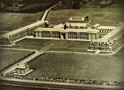 An aerial photo of the original Edge Hill college main building