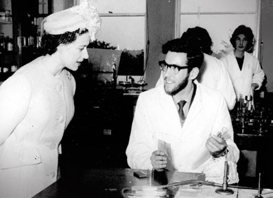 Princess Margaret speaking to a student during her visit