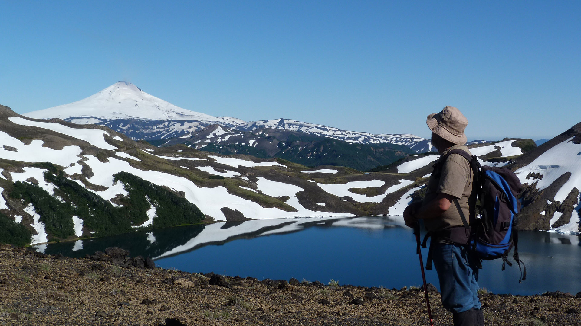 A researcher exploring the Chile volcano terrain