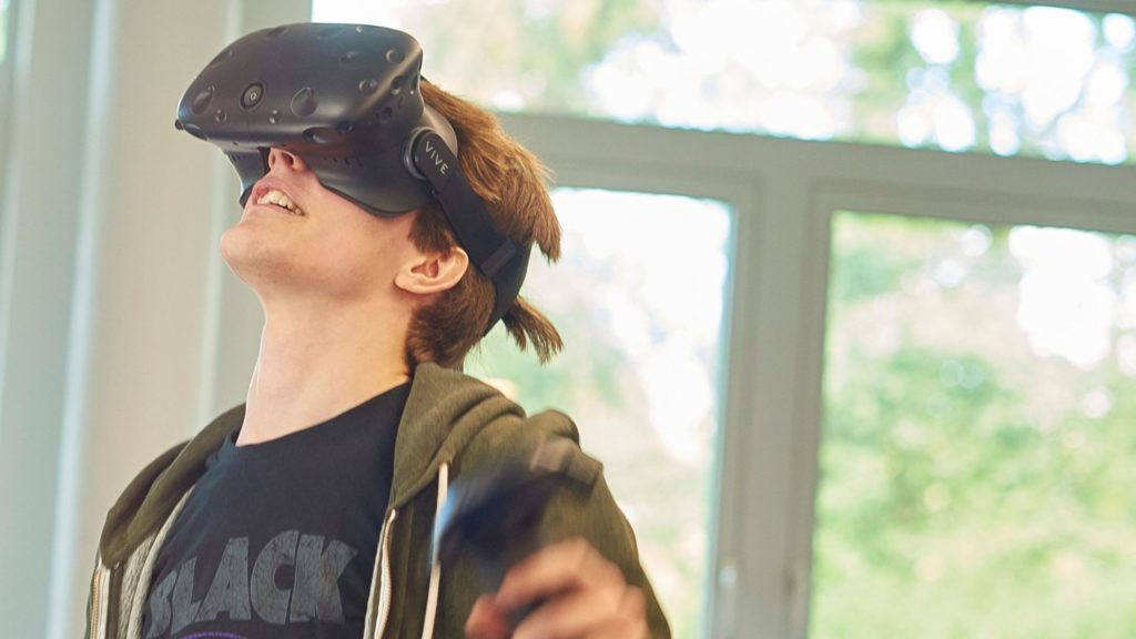 A student using a VR headset