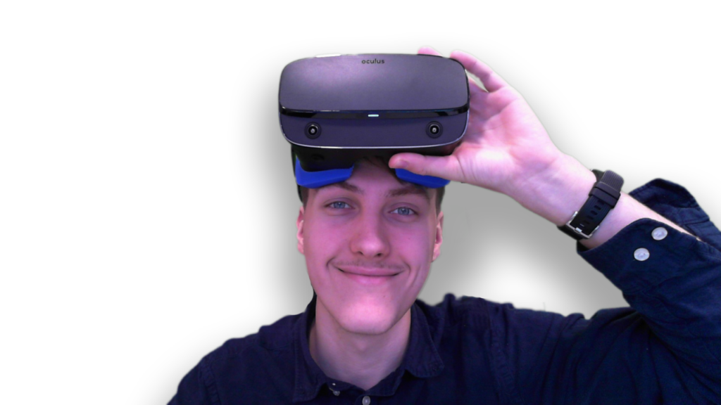Psychology student Juris Savostijanovs with a virtual reality headset on