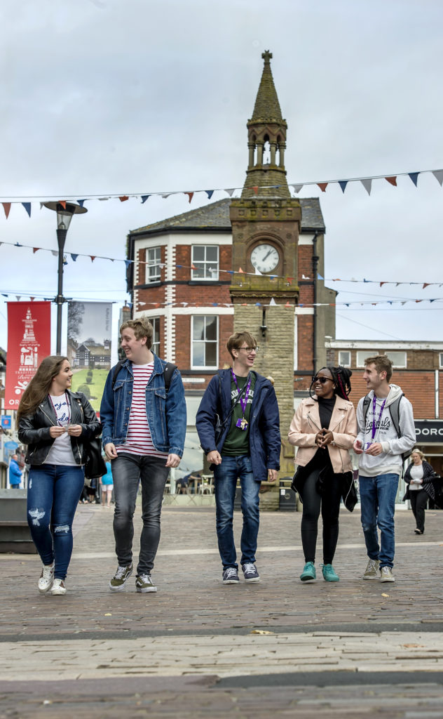 Students walking through the town centre of Ormskirk