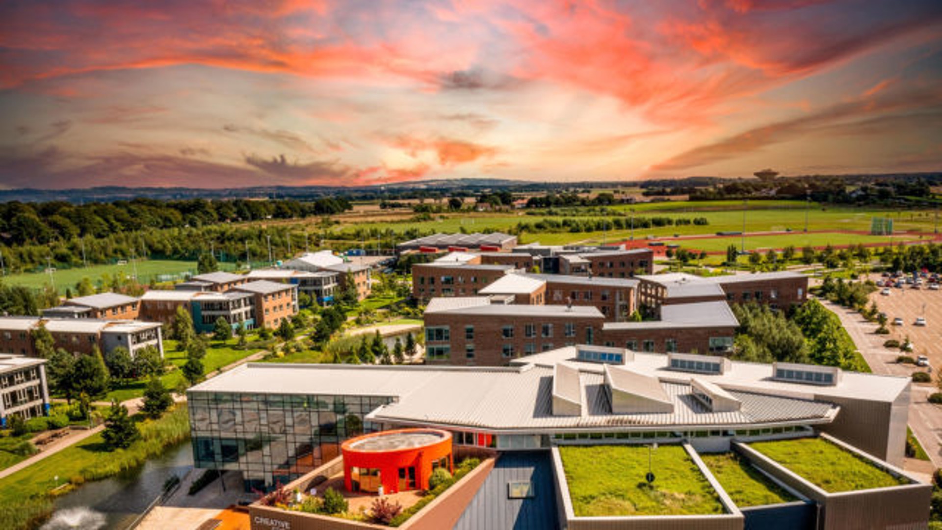 Birds eye view of a section of the campus