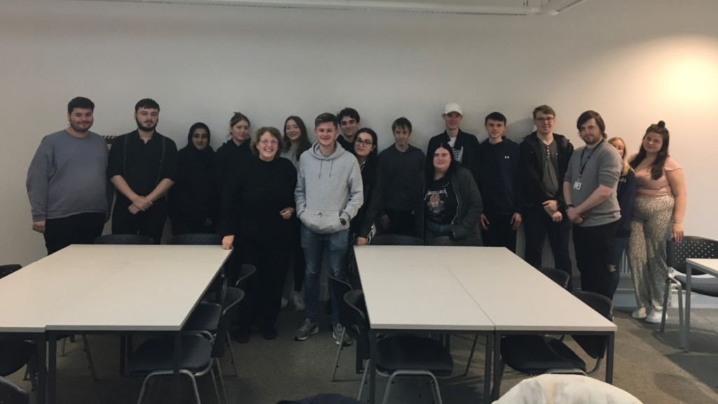 Rosie Cooper stood with politics students at Edge Hill