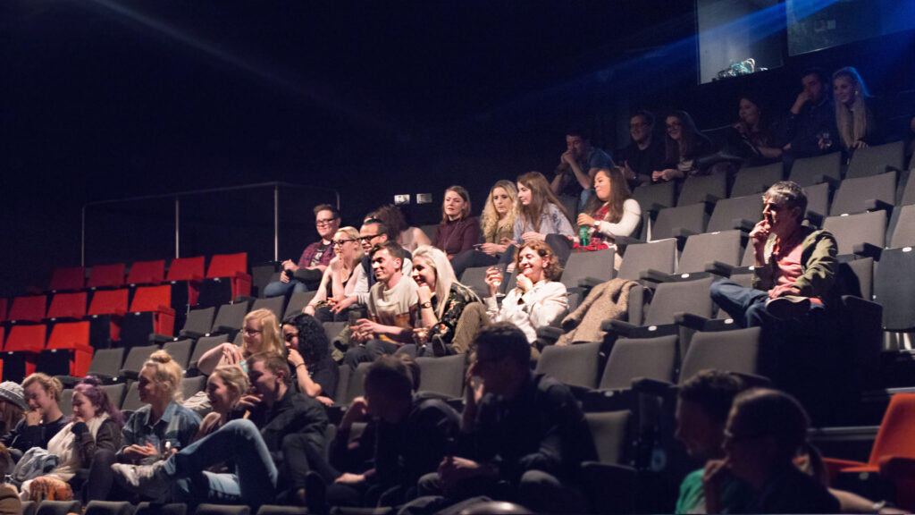 An audience in an Arts Centre theatre watching a film