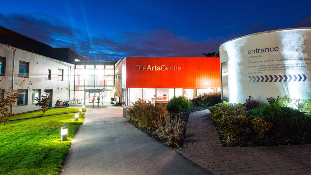 The Arts Centre from outside at night time
