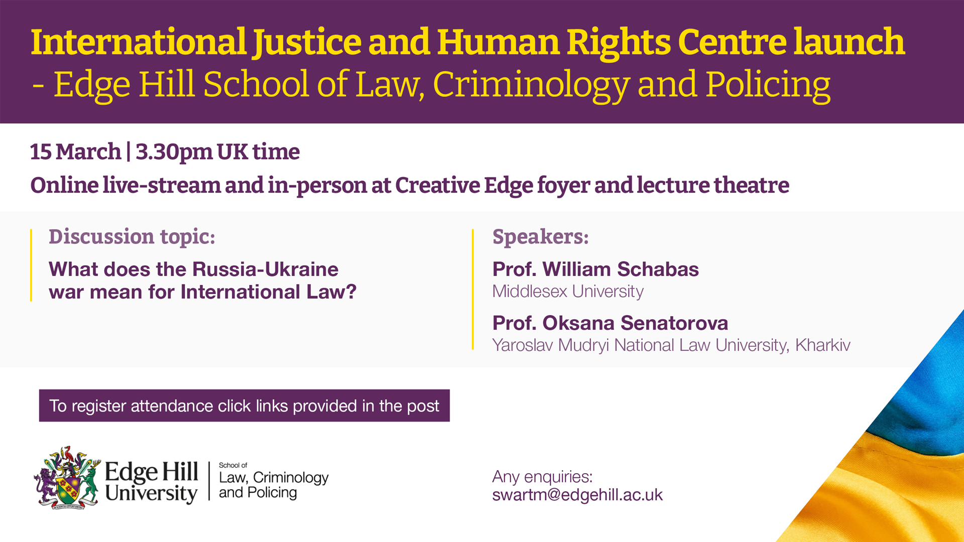 International Justice and Human Rights Centre launch promo flyer