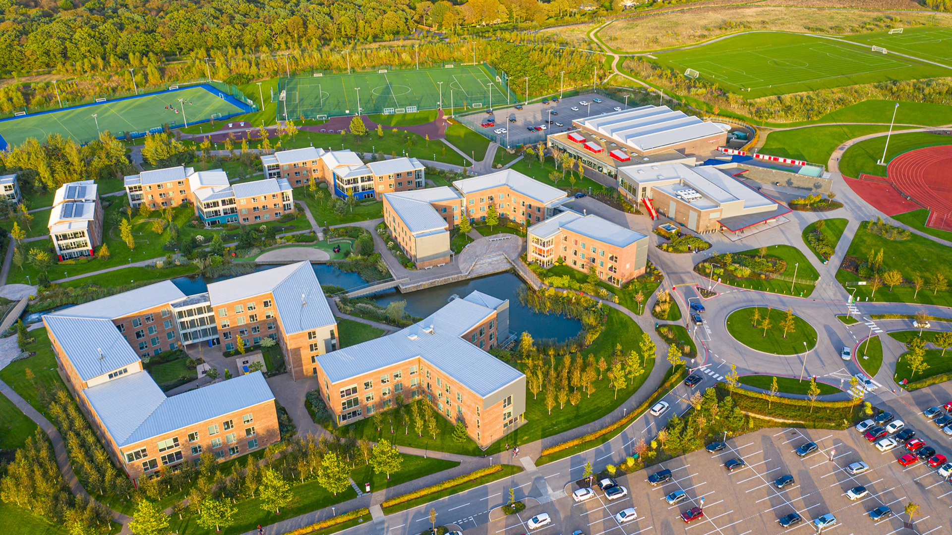 An aerial image of the Edge Hill University campus