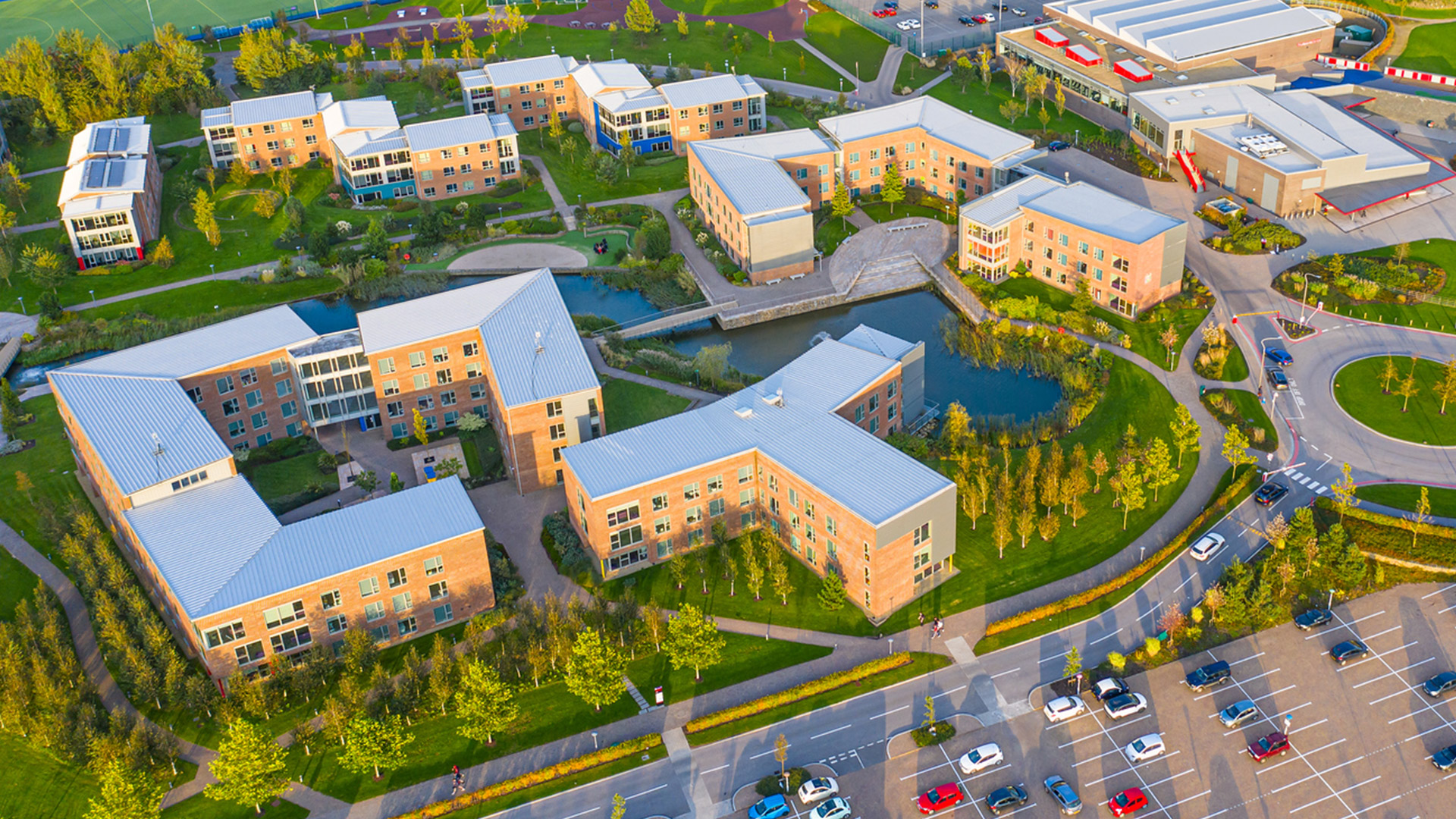An aerial image of the Edge Hill University campus