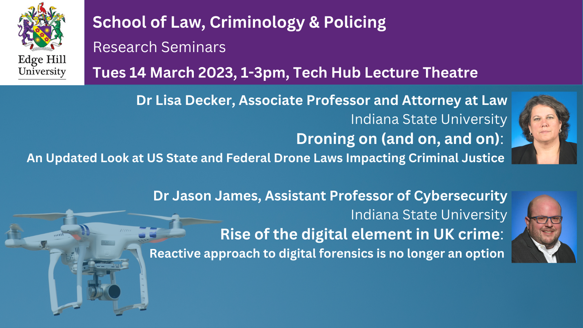Poster advertising School of Law, Criminology and Policing research seminar series