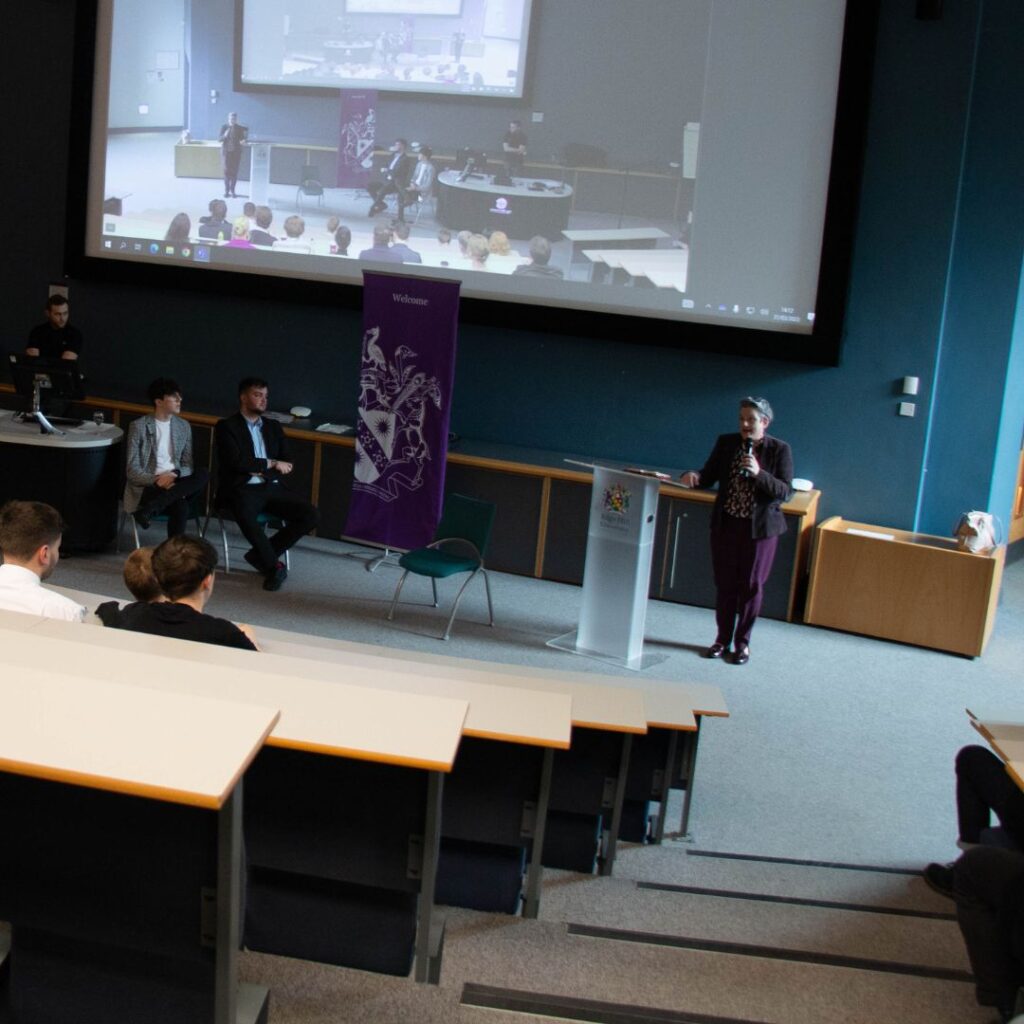 ashley dalton mp speaking in lecture hall