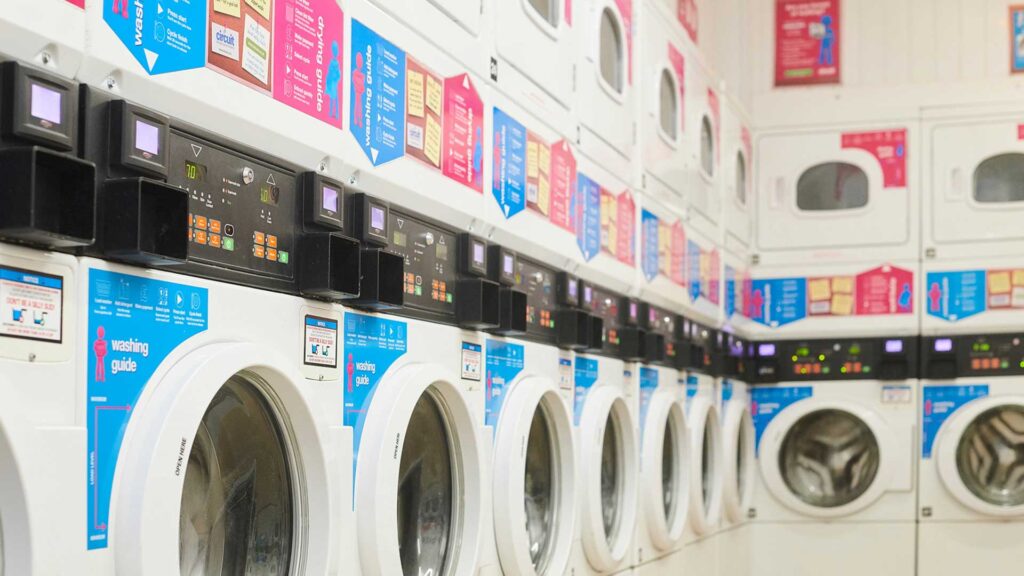 Washing machines and dryers in the on-campus launderette.