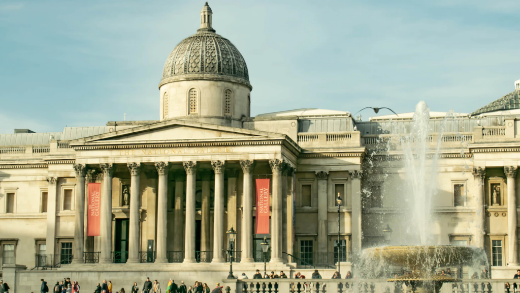 Exterior of the National Gallery in Trafalgar Square, London