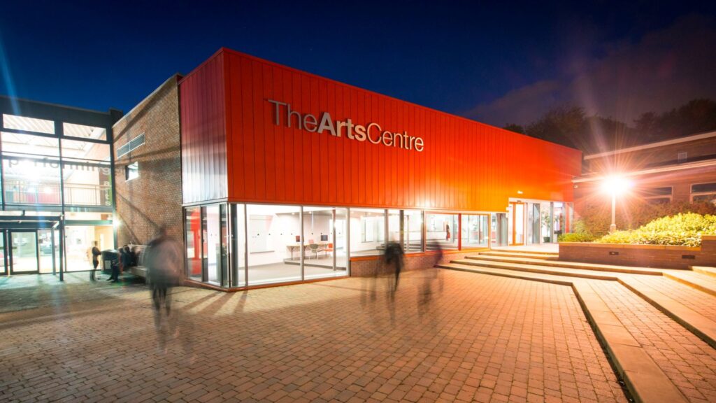 The Arts Centre Entrance from outside at night time