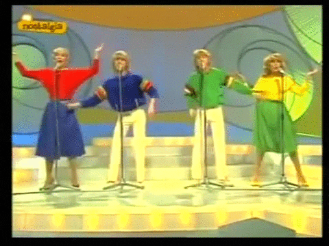 Bucks Fizz perform at the 1981 Eurovision Song Contest.
